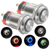 12mm Latching/Momentary Push Button Switch High Head Stainless Steel with Ring Led IP65 Waterproof (Pcs of 2) Customizable - Blue-Latching